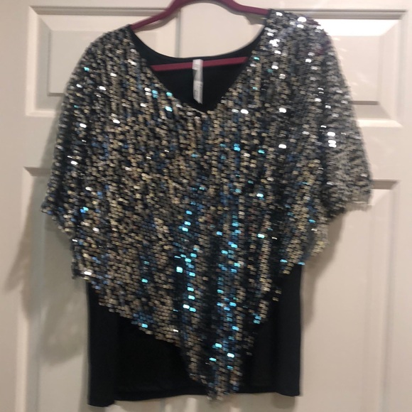 NY Collection Tops - Sequin poncho embellished top